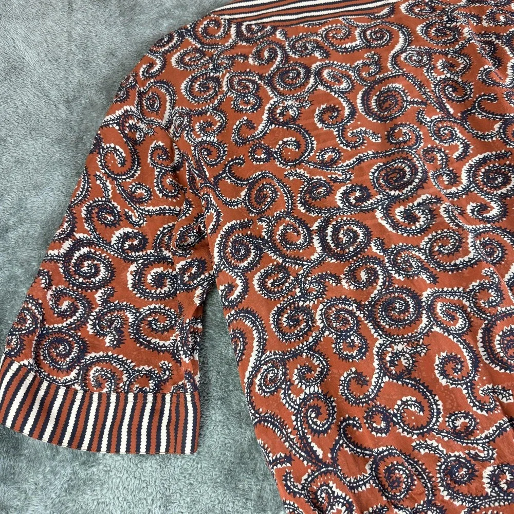 Tory Burch Womens XS Silk Boho Sapello Tunic Paisley Striped Trim 51112639‎